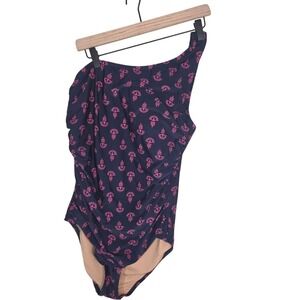 J.Crew Factory One Piece Swimsuit L Navy Pink Geo Print Padded NWT